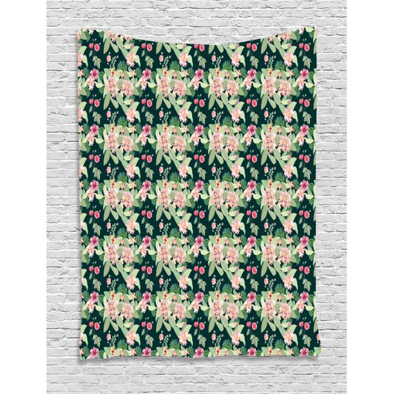 Magnolia Tapestry, Botanical Garden Art Design with Hibiscus and Tropical Flowers Artistic Spring, Wall Hanging for Bedroom Living Room Dorm Decor, 60W X 80L Inches, Multicolor, by Ambesonne
