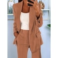 thumbnail image 3 of Women 2 Piece Outfits Plus Size Business Casual Long Sleeves Lapel Top Straight Leg Pants Suits Coffee S, 3 of 5