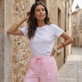 thumbnail image 6 of Inglocry Womens Faux Linen Striped Barrel Pants Comfy Drawstring Capri Pant Summer Beach Vacation Lounge Trousers with Pockets Pink S, 6 of 7