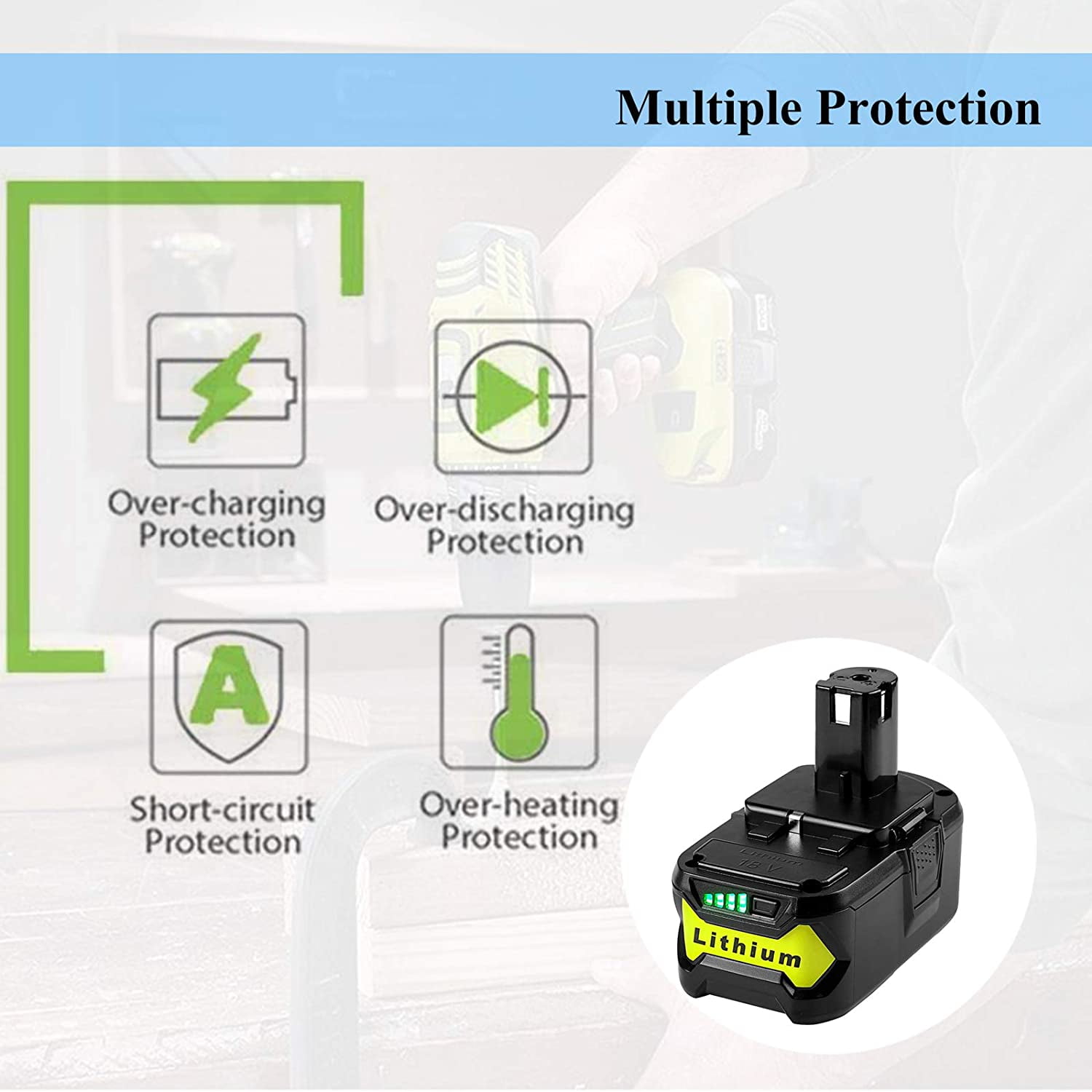 Ohyes Bat 18V 6000mAh Power Tool Battery, for Ryobi, 2 Pack