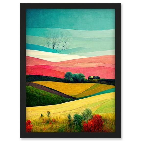 Four Seasons Colourful Modern Country Landscape Painting Artwork Framed Wall Art Print A4