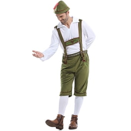 Costume Bavarois Homme Oktoberfest – Lederhose Cuir Véritable + Chemise Carreaux + Chapeau Feutre, Tenue Bavaroise Complète Fête Bière Halloween