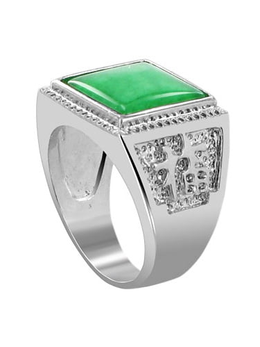 Gem Avenue Men's Silver Plated 13mm Square Green Gemstone Ring Size 8