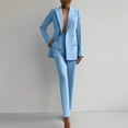thumbnail image 2 of BYHONG Womens Fall Fashion 2024 Women Solid Long Sleeved Suit Pockets Trousers Pants Suit Elegant Suit Blue XXL, 2 of 5