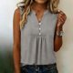 thumbnail image 2 of Camiseta Suelta con Cuello en V de Botón de Color Sólido para las Mujeres, Blusa sin Mangas para el Uso Diario de Verano, 2 of 9