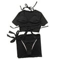 thumbnail image 4 of Elainilye Fashion Swimsuits for Women 2024 Four-piece Suit Bandage Solid Sexy Bikini Push-Up Padded Swimwear Beachwear Set,Black, 4 of 9