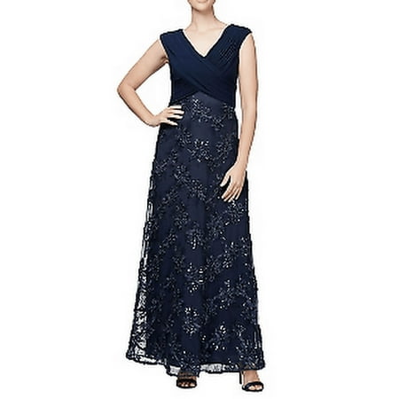 Alex Evenings Women's Long Rosette Short- Sleeve Sequin Detail Dress, Size 12: 1