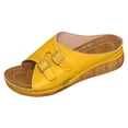 thumbnail image 5 of Slides for Women Open Toe Buckle Strap Wedge Sandals Casual Slip on Slippers with Arch Support Summer Footwear Yellow Size 9, 5 of 6