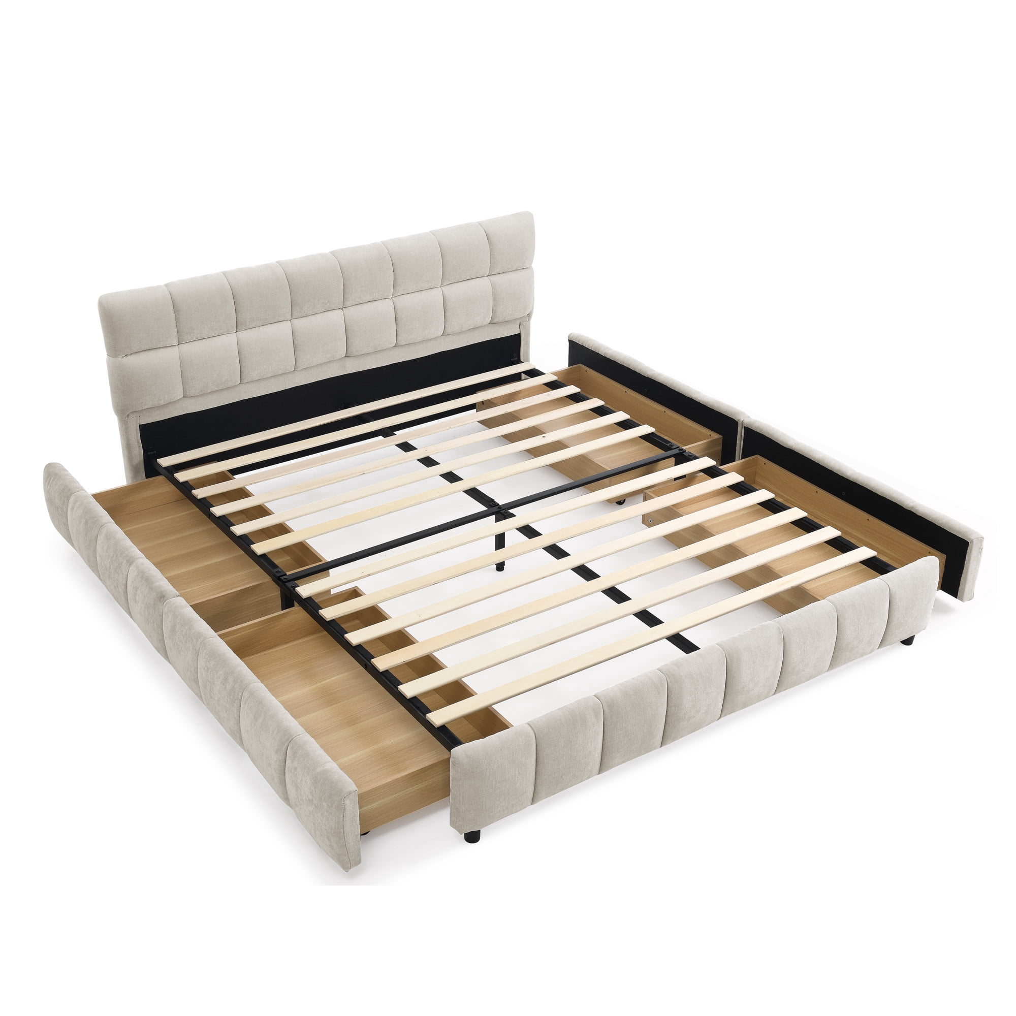 Jopath Queen Size Upholstered Bed ,Upholstered Bed Frame with Headboard and Drawer for Teen and Adult Beige
