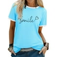 thumbnail image 2 of MIXUE Womens Summer Tops Letter Print Round Neck Short Sleeve Fashion Casual Shirts For Women T-shirts Streetwear,Blue,XXL, 2 of 7