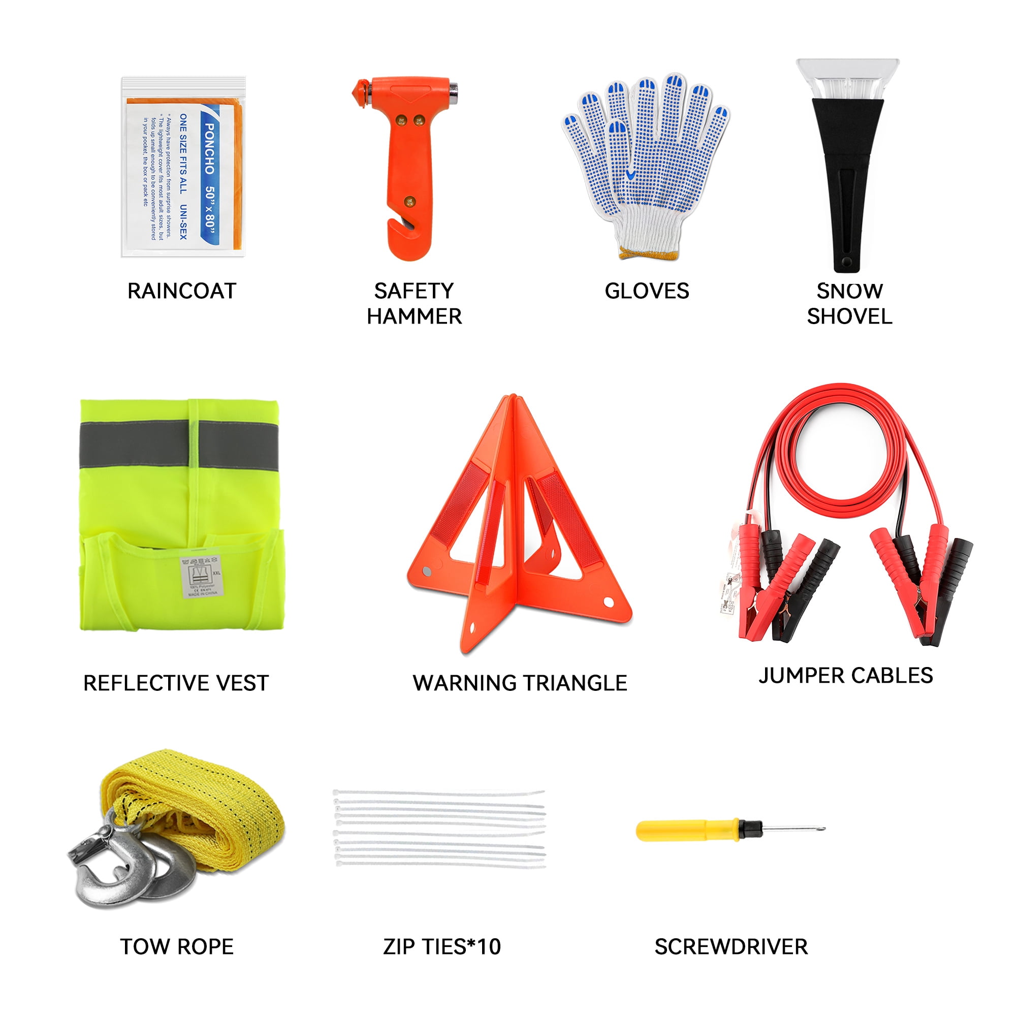 Car Emergency Kit – Roadside Emergency Kit with Jumper Cables & Safety Tools