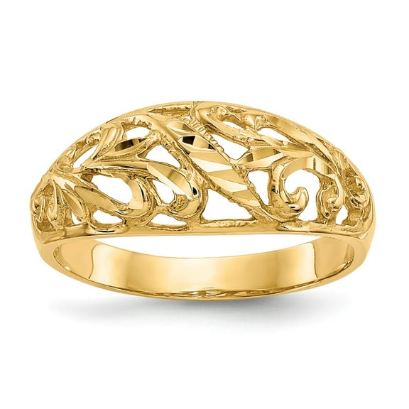14K Yellow Gold Ring Band Themed Paisley Diamond-cut Design Dome
