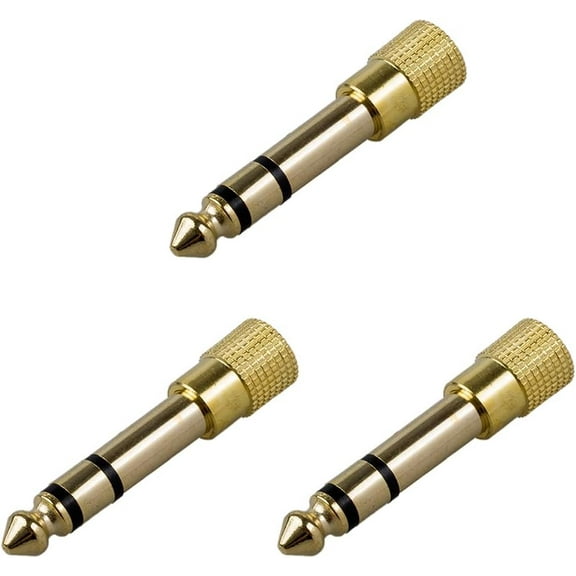 3X Quality Headphone Adapter Stereo GoldPlug 1/4Inch (6.3mm) Male to 1/8Inch (3.5mm) Female