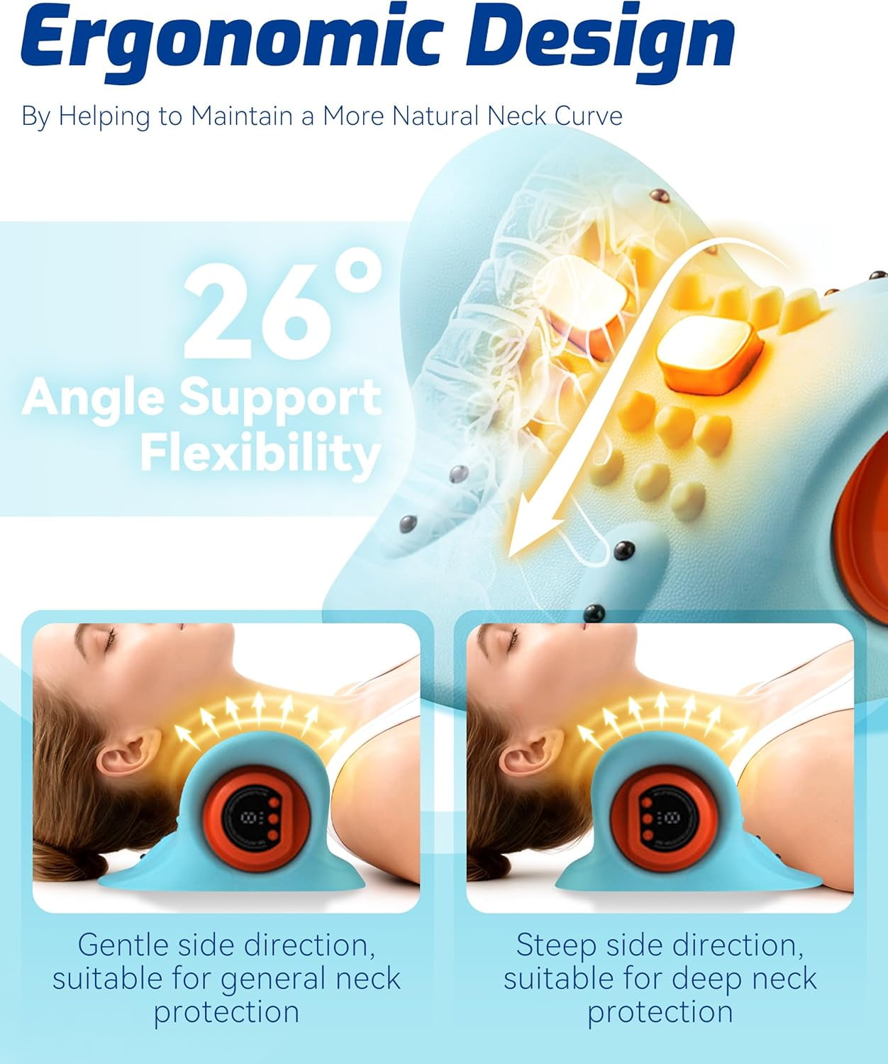 Neck Massager, 4-in-1 Massager, New Upgrade 26° Angle Neck Massager Pillow with Heat, 3 Modes and Multi-Directional Stretch - Neck & Shoulder Relief (1PCS)