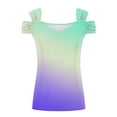 thumbnail image 2 of Scyoekwg Short Sleeve Womens Tops V Neck Cold Shoulder Tops Gradient Color Trendy Lightweight Comfy Loose Blouses (Mint Green,XL), 2 of 5