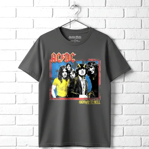 ACDC Highway to Hell Posterized Men's T Shirt (Charcoal, AdultXL)