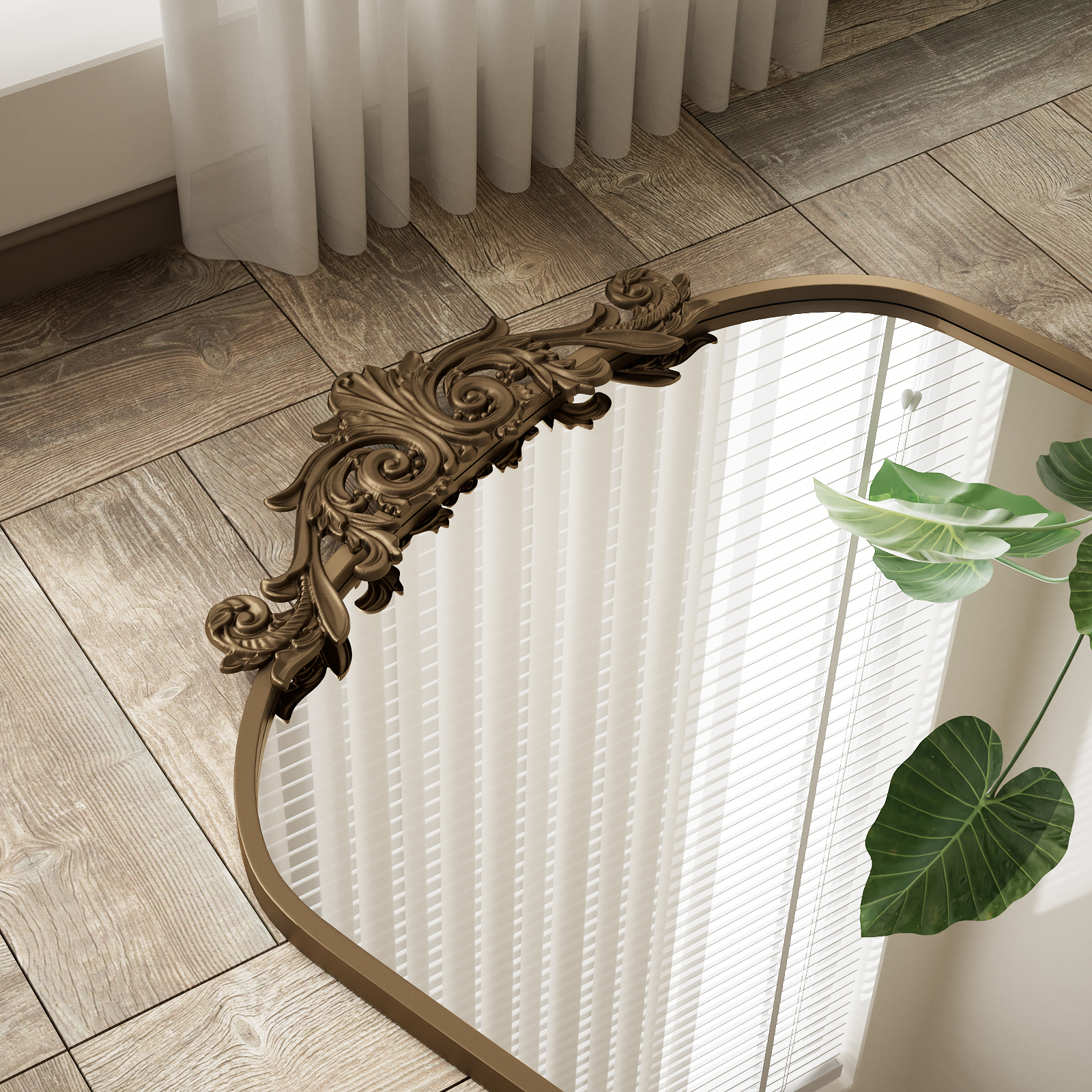 BEAUTYPEAK 38"x24" Vanity Wall Mirror Decorative Vintage Arch Bathroom Mirror,Bronze
