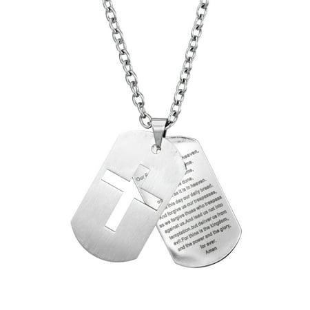 Thin Rolo Chain - Mens Prayer & Cross Dogtag Rolo Chain Necklace in Stainless Steel