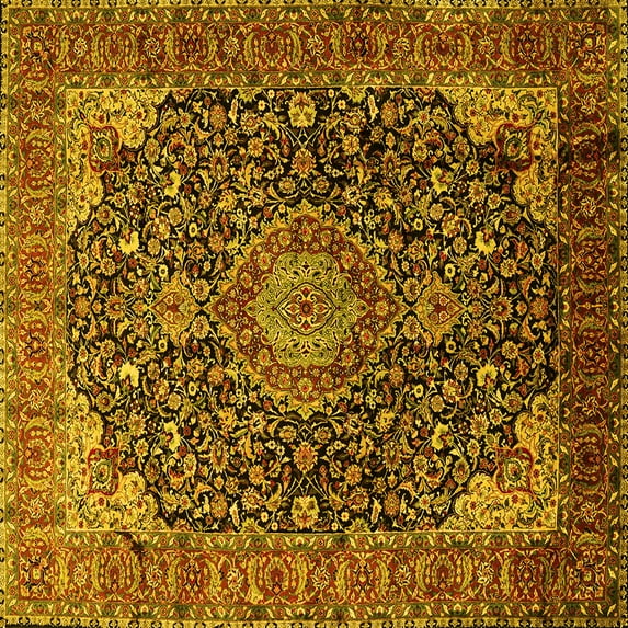 Ahgly Company Indoor Square Medallion Yellow Traditional Area Rugs, 8' Square