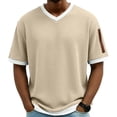 thumbnail image 3 of ZUKMRJPC Mens T-Shirts V Neck Short Sleeve Waffleknit Summer Tops Casual Loose Fit Lightweight Pullover Tees Tops with Zipper Pocket, 3 of 8