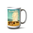 thumbnail image 1 of 15 fl oz Ceramic Mug, Yellowstone National Park, Old Faithful and Bison, Oil Painting, Dishwasher & Microwave Safe, 1 of 3