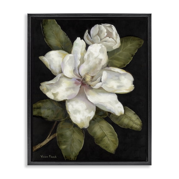 Stupell Industries Traditional Budding Magnolia Blooms Black Floating Frame Canvas Art, 17 x 21, by Nan