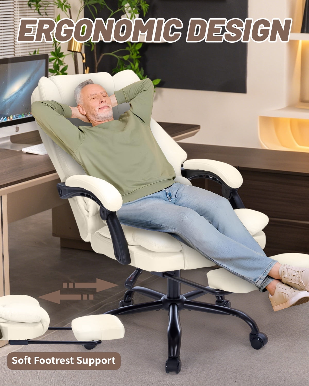 FANTAWESO PU Leather Ergonomic Executive Office Desk Chair, 600lbs Capacity, Reclining Backrest, Spring Cushion Seat, Lumbar Support & Adjustable Armrests for Home Office or Conference Room