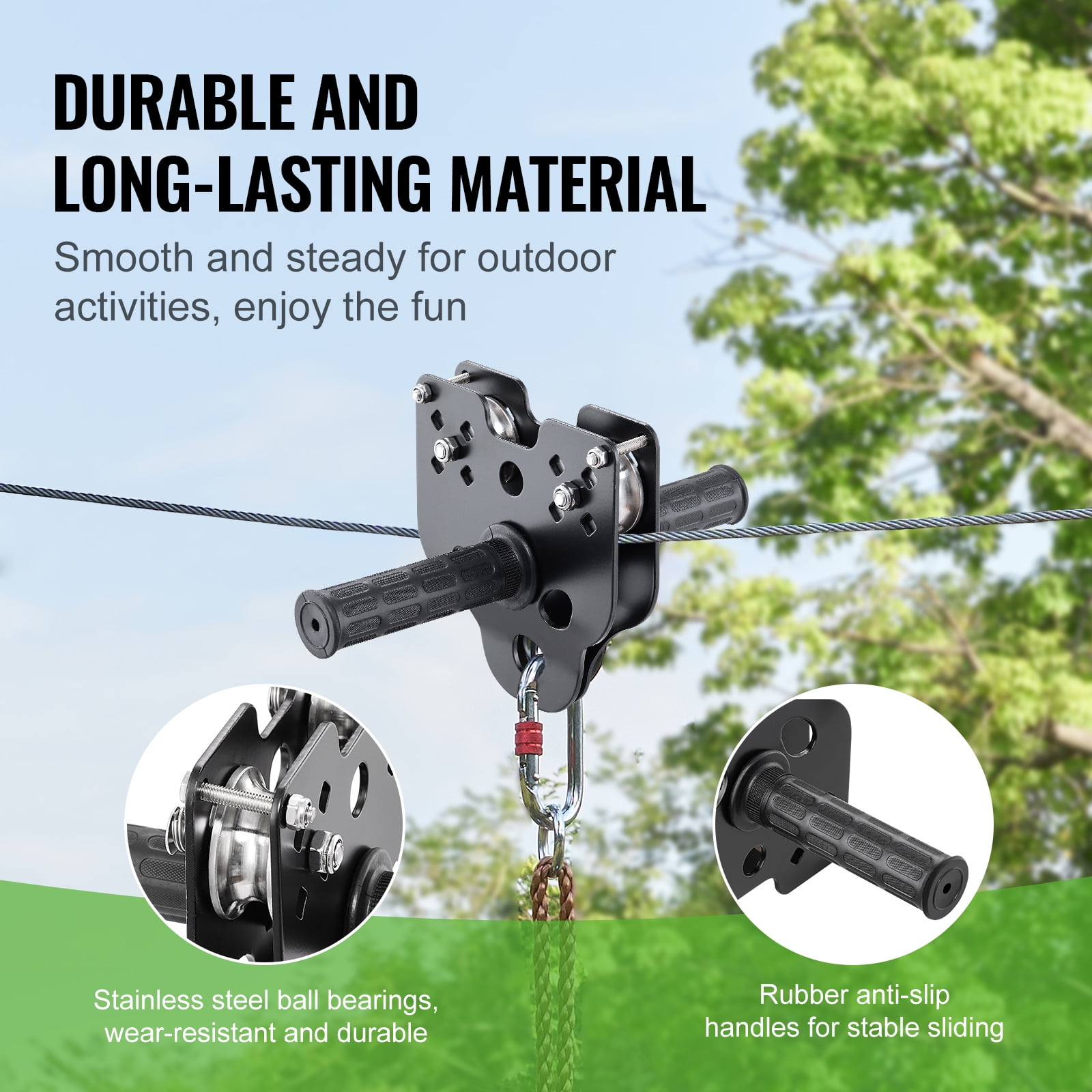 KFFKFF 80 ft Up to 500 lb Zip Line Kit for Kids Adult Trolley Slackers Zipline