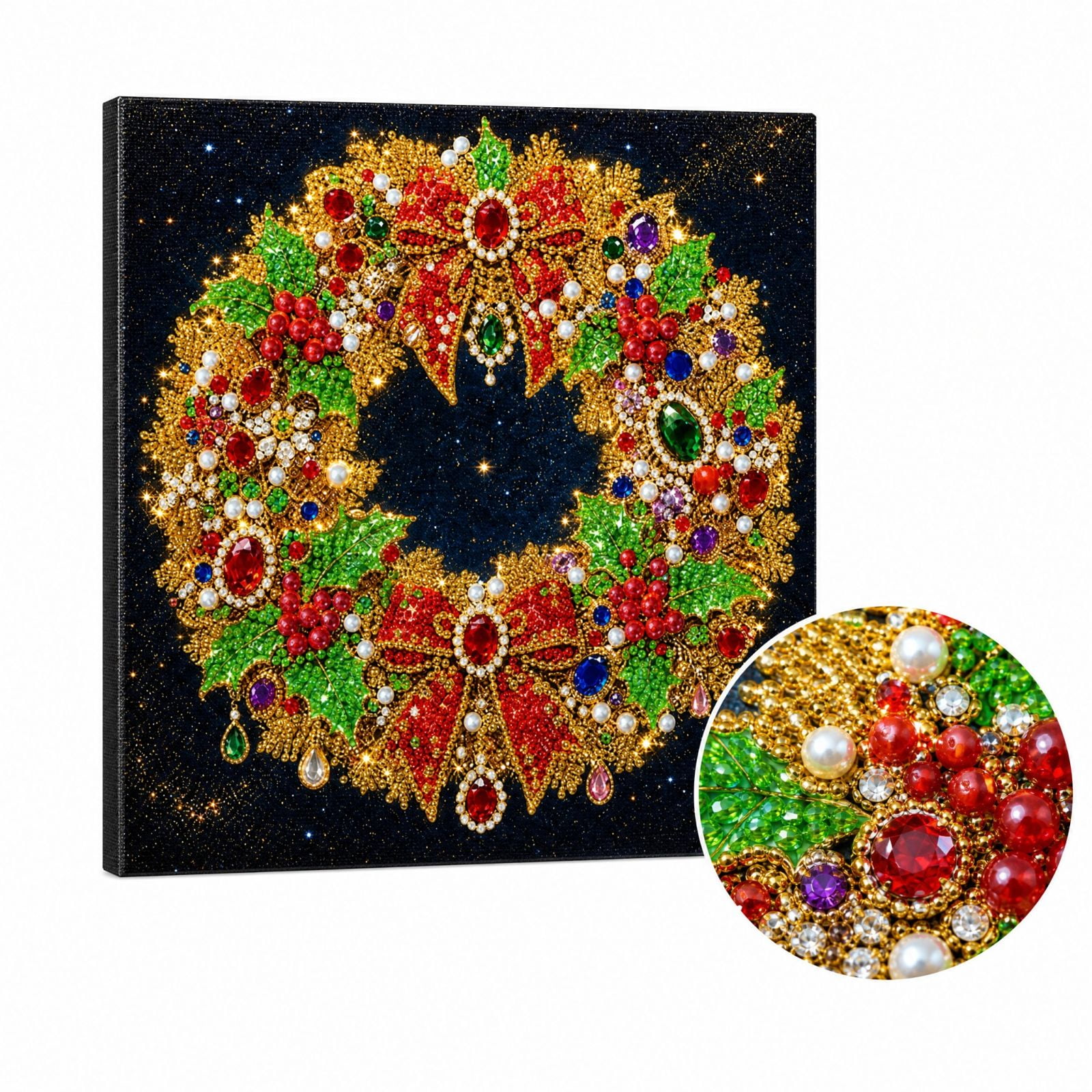 Christmas Diamond Painting DIY Christmas Wreath Diamond Painting Kit With Pearl Beads and Gem Art Supplies Christmas Wreath Pearl Art Craft Kit for Home Wall Display Creative Christmas Gifts