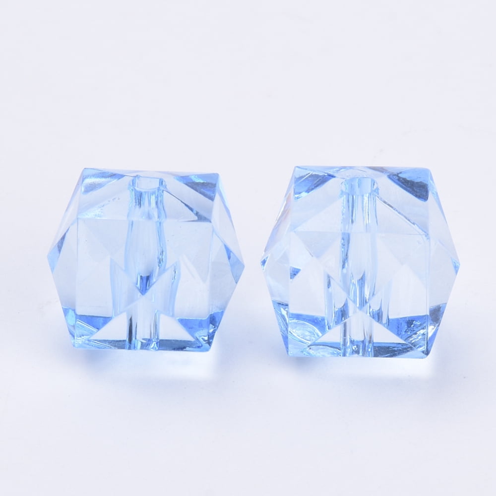 Transparent Acrylic Beads Faceted Cube Light Steel Blue 20x20x18mm Hole: 2.5mm about 120pcs/500g 500g