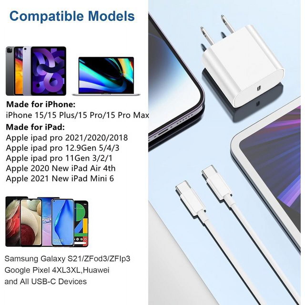 USB C i Phone 17 16 15 Charger,2Pack 20W Fast Charging Block and 6FT Type C to C Cable Cord Long Compatible with iPhone 17/16/15 Plus/15 Pro Max,Wall Plug Power Adapter Cube Brick Case