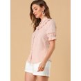 thumbnail image 4 of Blusas Elegante Con Cuello De Volantes Manga Corta Cuello Alto Camisa Con Botones Para Mujer Rosa S, 4 of 6