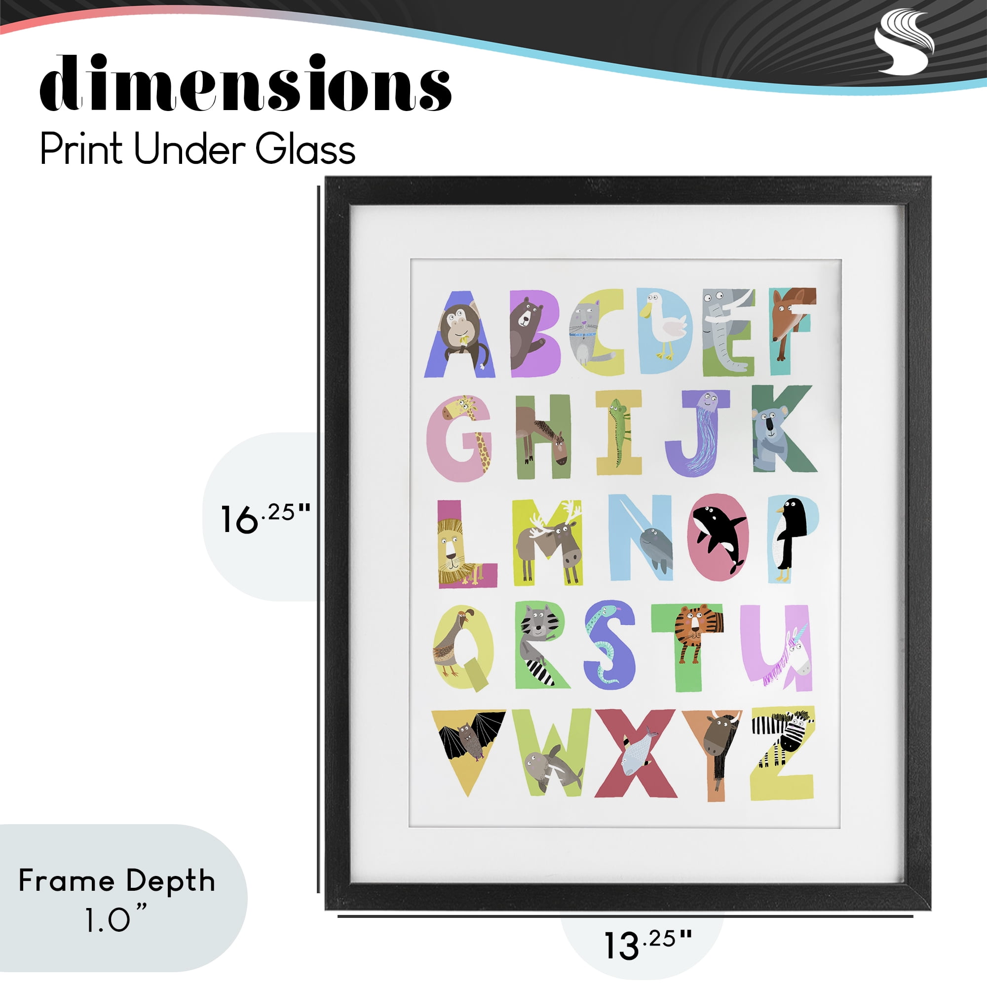 Stupell Industries Alphabet Shapes with Animals Black Framed Print Under Glass, design by Carla Daly