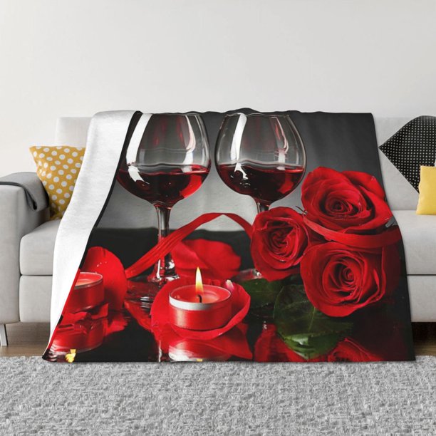 Balery Red Wine Rose Manta de Franela con Dibujo, Lujo Ultra Suave y Cálido, Antipelusa y Resistente a las Arrugas para Cama, Sofá, Camping -40"x30"