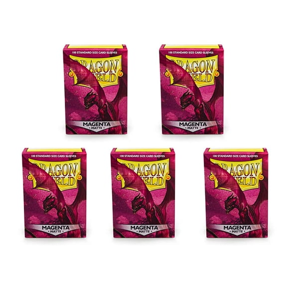 5 Packs Dragon Shield Matte Magenta Standard Size 100 ct Card Sleeves Value Bundle!
