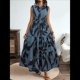 thumbnail image 4 of Vestido Maxi Floral de Verano para Mujer, Cuello Abotonado, Cintura Anudada, Volantes Escalonados, Sin Mangas, Estilo Bohemio, Azul M, 4 of 9
