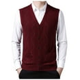 thumbnail image 2 of Men's Sweater Vest Male Autumn Winter Buckle V Neck Pure Color Wool Collarless Shirt Body Type Non Hooded Pocket Design, 2 of 6