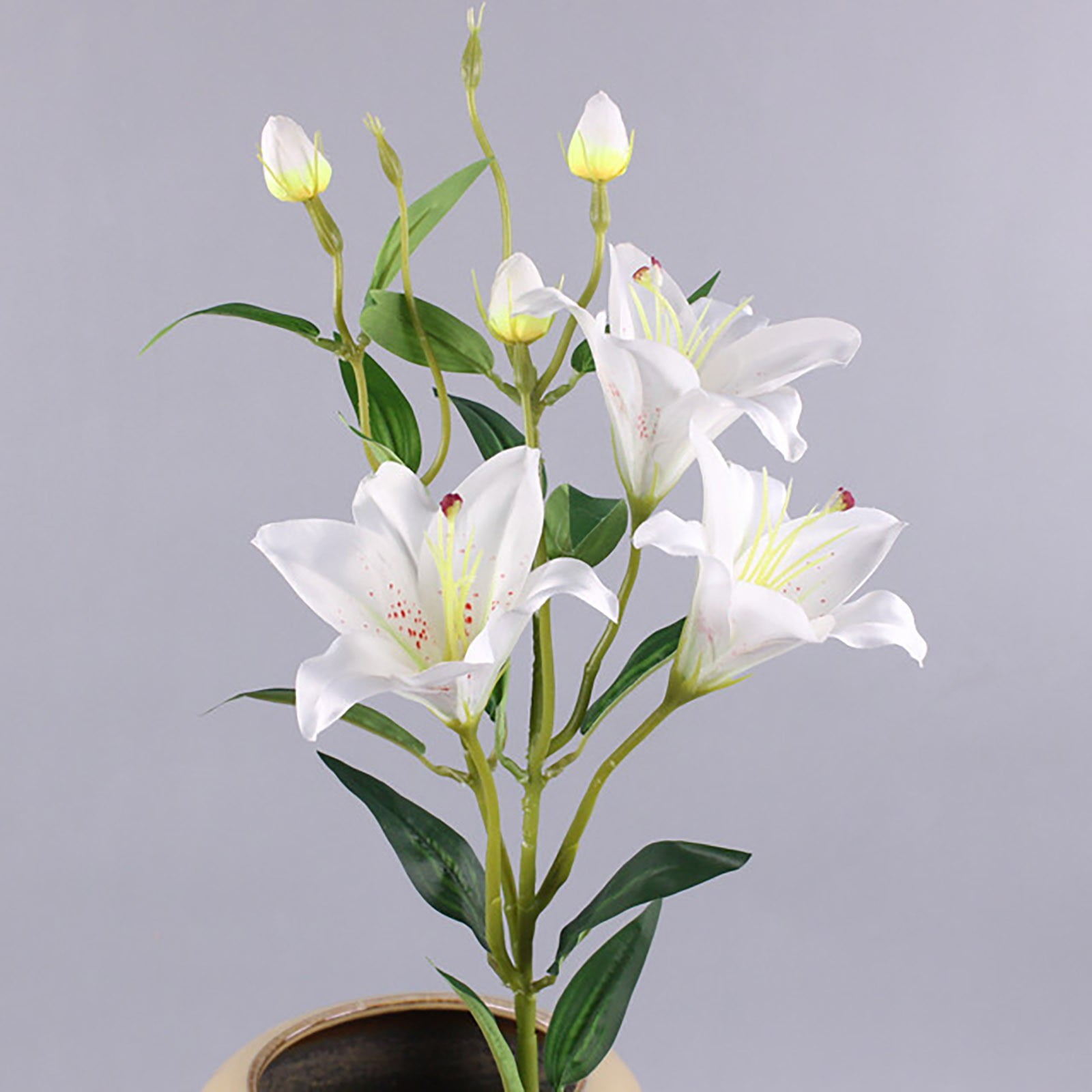 5 Pcs Stargazer Lily Artificial Flowers for Decoration, Long Stems Real Touch latex Fake Flowers, Faux Silk Easter Lily for Spring Indoor Home Office Wedding Table Centerpiece, 31.5 Inch, White