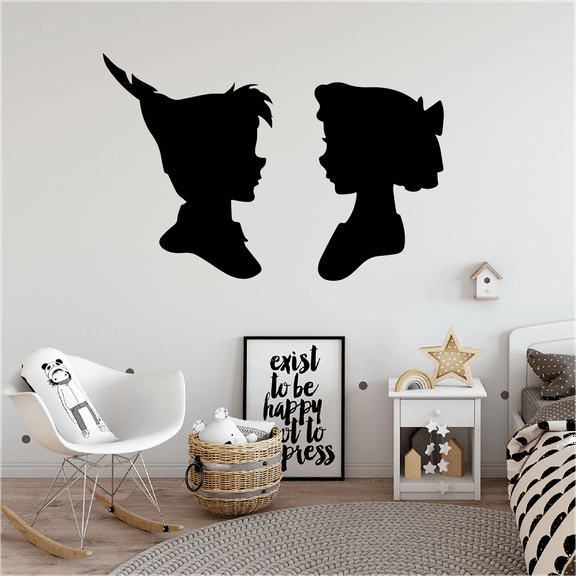 Peter Pan And Wendy Darling Cute Silhouette Peter Pan Movie Character Vinyl Wall Art Sticker Wall Decal Decoration For Home Room Wall Boys Girls Room Playroom Wall Décor Décor Design Size (24x40 inch)