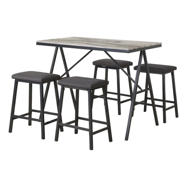5pc Counterheight Faux Marble Dinette Set with Gray Gun Metal Frame