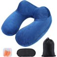 thumbnail image 1 of Juego de 4 almohadas de viaje inflables (azul oscuro), almohada de viaje compacta con funda de almohada lavable, máscara para dormir, tapones para los oídos y bolsa de transporte Sailing Electrónica, 1 of 5