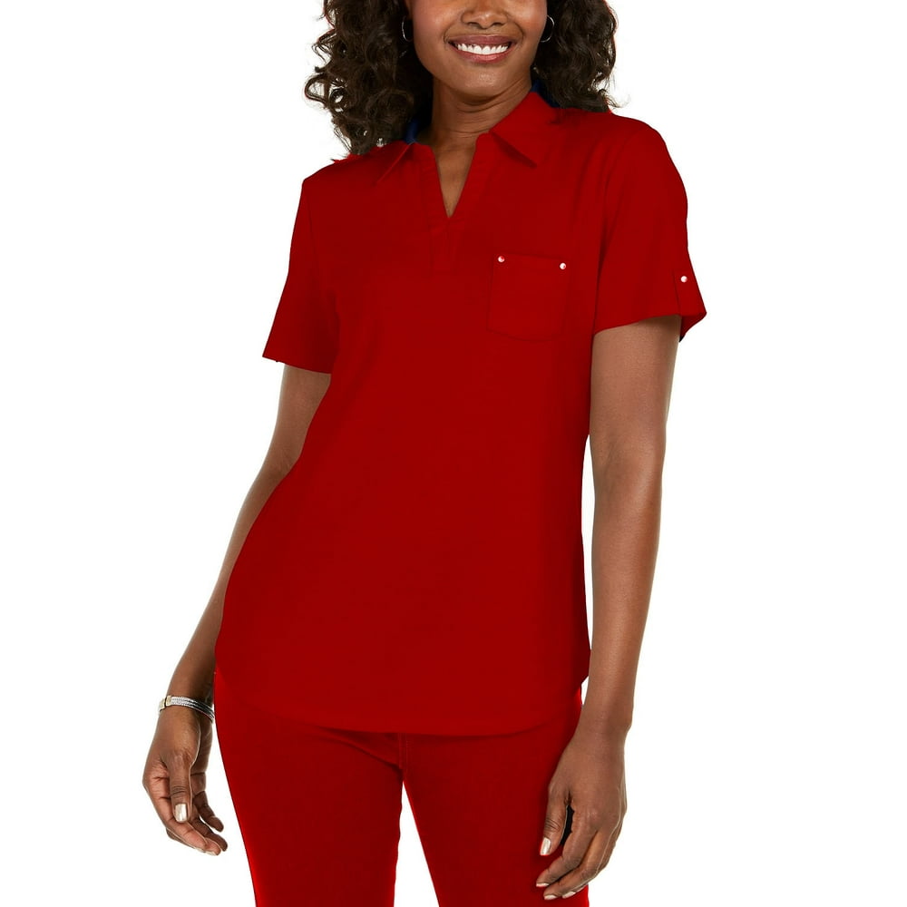 Karen Scott Karen Scott Women's Cotton Polo Shirt Bright Red Size