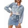 thumbnail image 1 of Veste en Denim Courte à Revers à Manches Longues Décontractée pour Femme Bleu P, 1 of 8