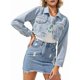 thumbnail image 1 of Chaqueta Vaquera Corta Informal de Larga con Solapa para Mujer Azul S, 1 of 8