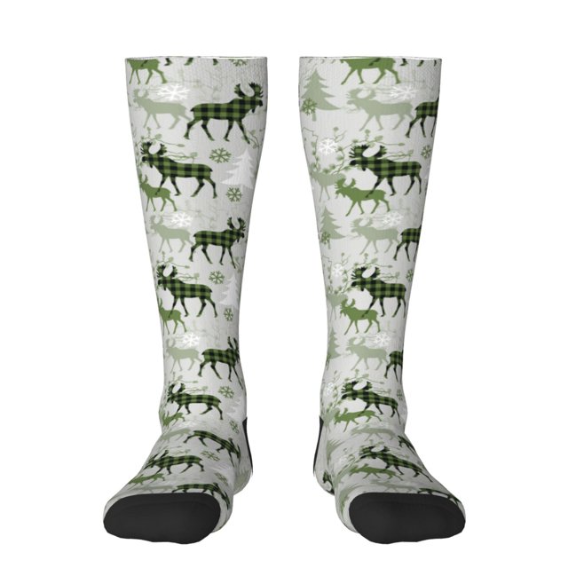 Balery green plaid Moose tree Calcetines novedosos Calcetines deportivos Calcetines hasta la rodilla Calcetines de algodón Calcetines originales y geniales