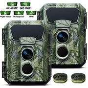 CAMPARK 2 Pack Trail Camera 4K 48MP Game Camera with Infrared Night Vision Waterproof 65FT Motion Activated Wildlife Scouting Hunting Deer Trail Cam with 120 Wide Angle Lens 2.0"LCD