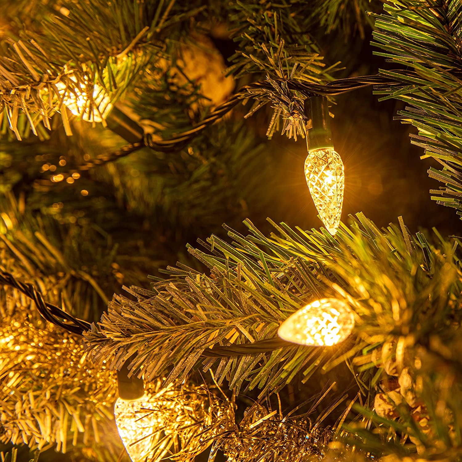 Bibana 100LED 33 FT C6 Christmas String Lights Plug in Fairy Twinkle String Lights 8 Modes Timer Function Waterproof Extendable for Indoor Outdoor Wedding Party Christmas Decoration (100, Warm White)