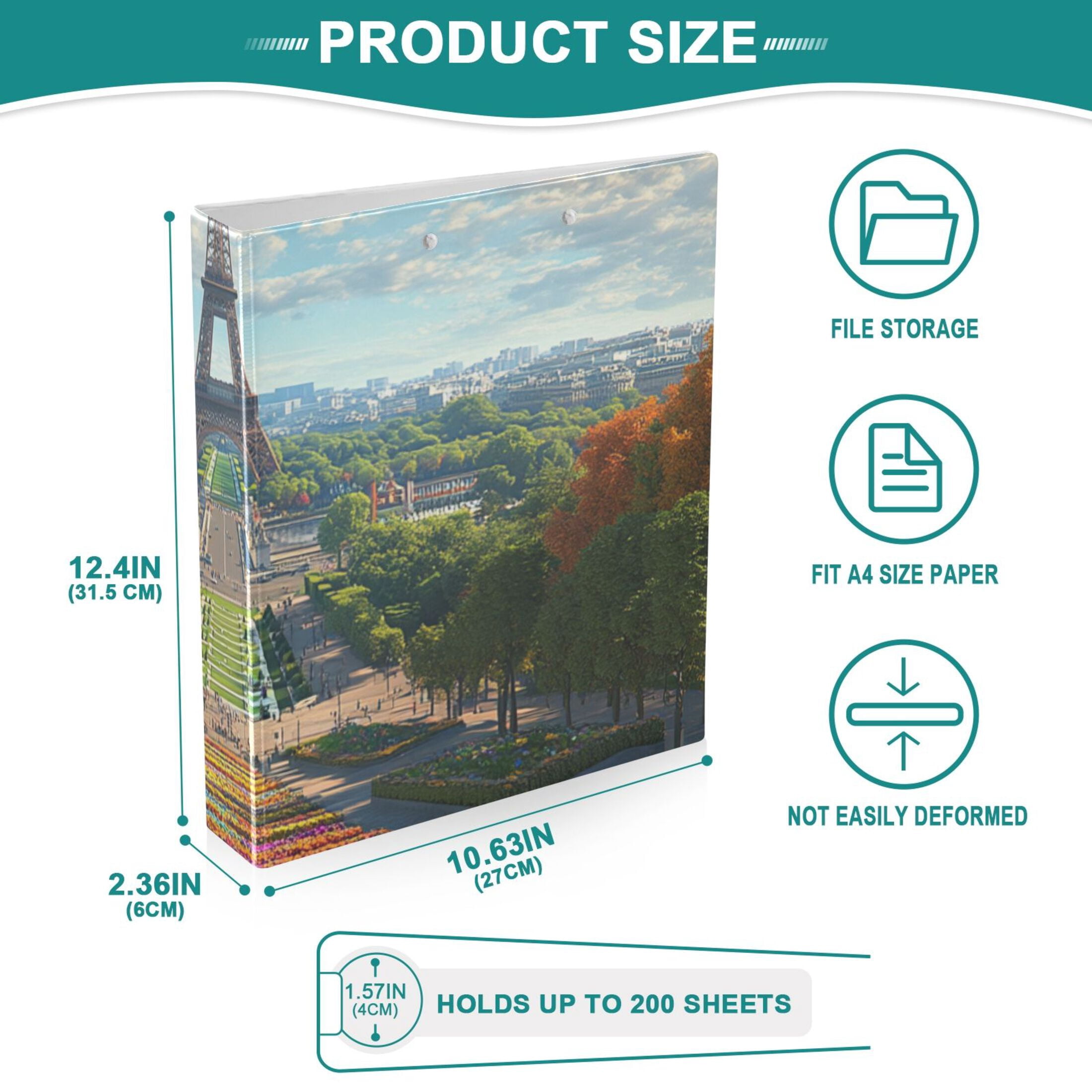 Tower and Trees Flowers 3 Ring Binders 1.5 inch Hardcover File Folders with Interior Pockets A4 Size Organizer for School Office Hospital