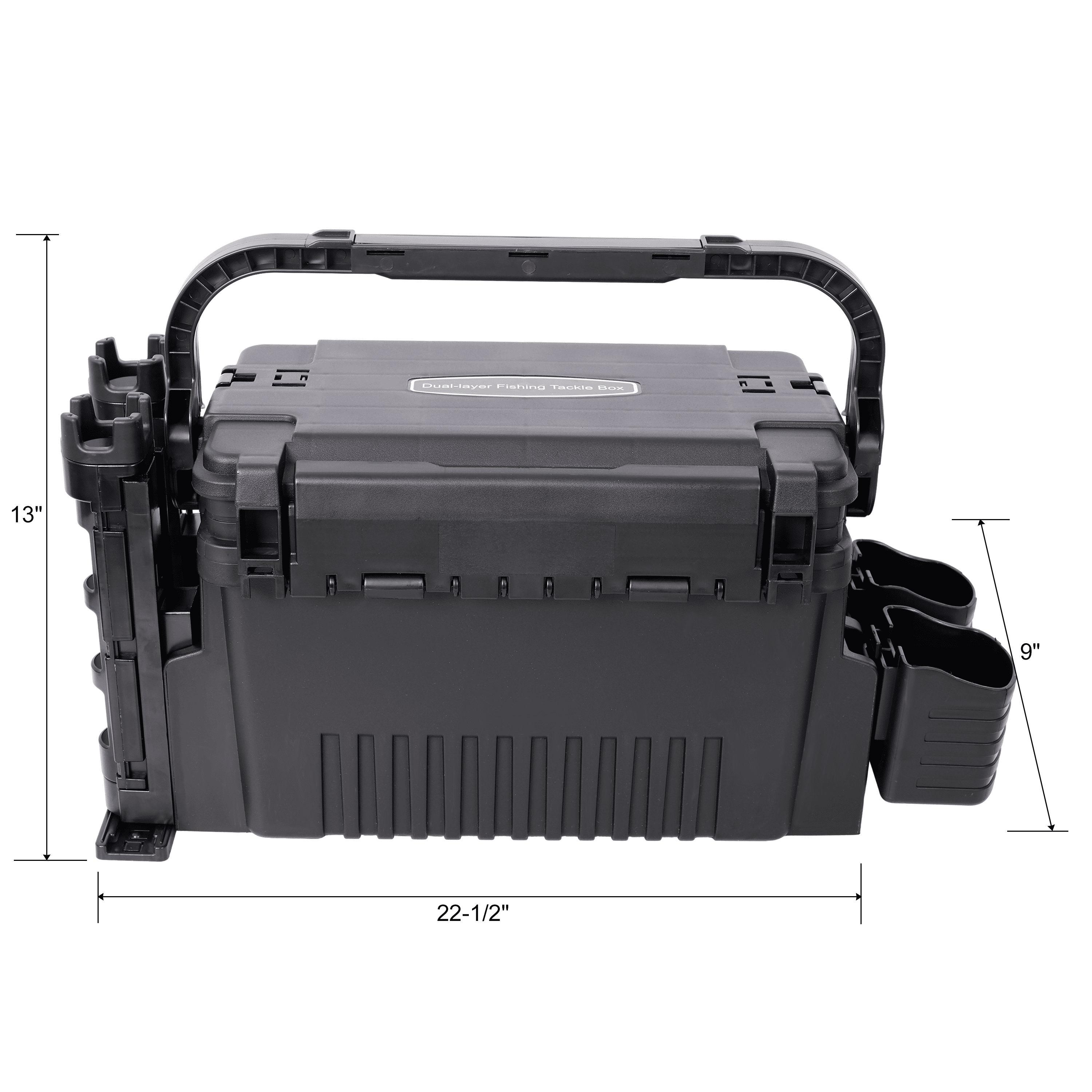 Dual-layer Fishing Tackle Box,Tackle Box Organizer Fishing Box Large,With 2pcs Rod Holder,2pcs Cup Holder,1pc Carring Strap,Black