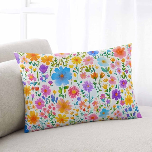 Colorful Spring Floral Throw Pillow Cover, Pillowcase Protectors with Zipper, Breathable Decorative Lumbar Pillow Case Cover, Summer Watercolor Botanical Pillow Shams for Couch Sofa 12x20Inch